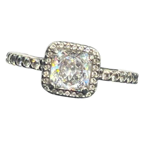 Pandora Cubic Zirconia Timeless Square Sparkle Halo Ring Sterling